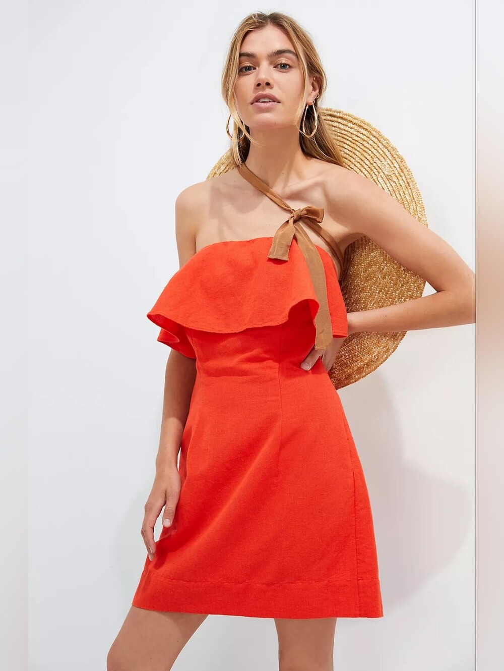 Anthropologie Forever That Girl Strapless Linen Mini Dress Orange Size M Resort